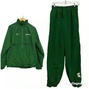 Nike Michigan State University jacket and pants warm-up green men’s size small ￼